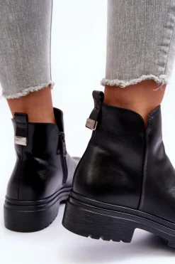 Skórzane Botki Z Niską Cholewką Czarne Foteini