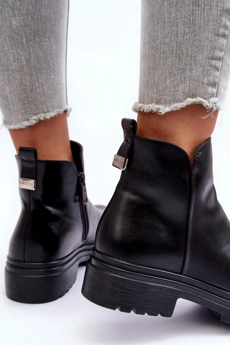 Skórzane Botki Z Niską Cholewką Czarne Foteini