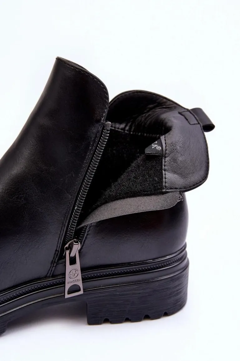 Skórzane Botki Z Niską Cholewką Czarne Foteini