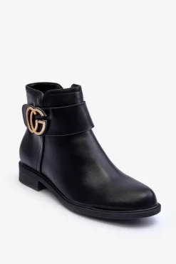 Skórzane Botki Z Ozdobą Czarne Galos