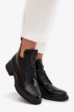 Skórzane Botki Z Ozdobnym Tłoczeniem Ocieplane Vinceza 66815 Czarne
