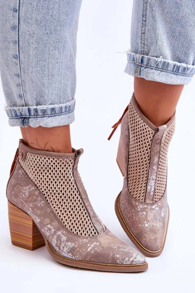Skórzane Botki Z Siateczką Maciejka 05842-04 Beżowe