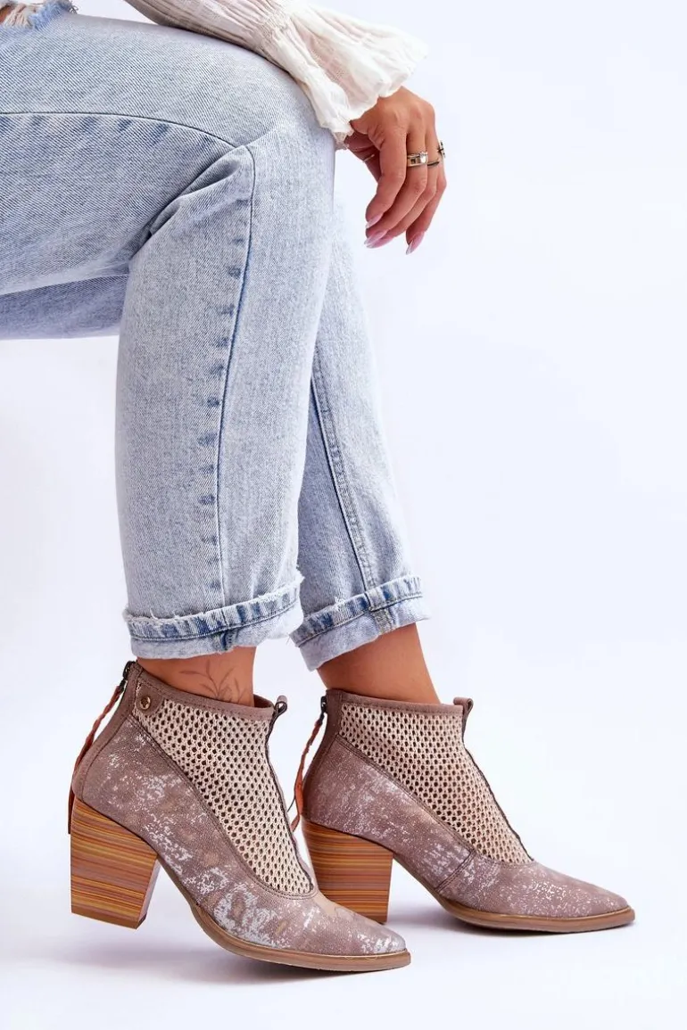 Skórzane Botki Z Siateczką Maciejka 05842-04 Beżowe