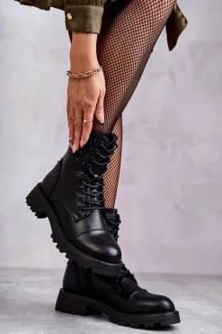 Skórzane Botki Z Ćwiekami Czarne Palmira