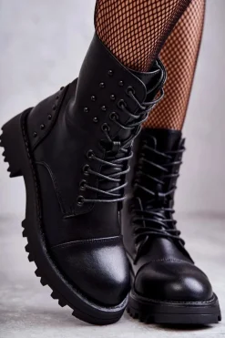 Skórzane Botki Z Ćwiekami Czarne Palmira