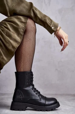 Skórzane Botki Z Ćwiekami Czarne Palmira