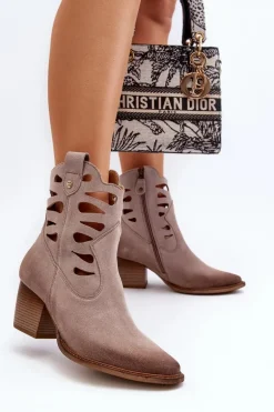 Skórzane Botki Z Wycięciami Maciejka 06412-04 Beżowe