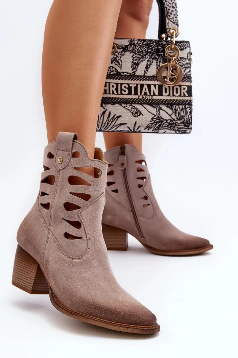 Skórzane Botki Z Wycięciami Maciejka 06412-04 Beżowe