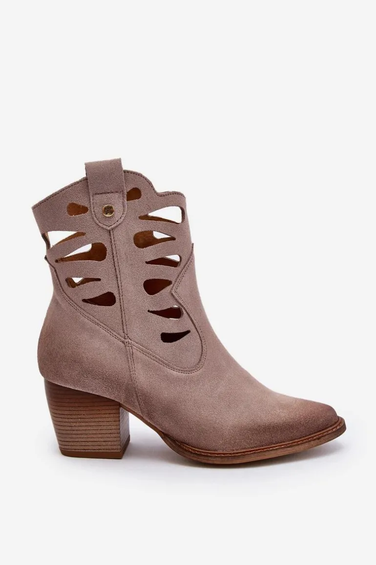 Skórzane Botki Z Wycięciami Maciejka 06412-04 Beżowe