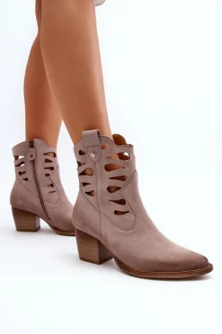 Skórzane Botki Z Wycięciami Maciejka 06412-04 Beżowe