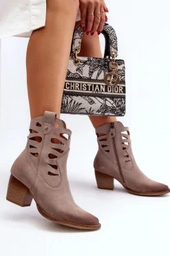 Skórzane Botki Z Wycięciami Maciejka 06412-04 Beżowe