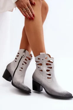 Skórzane Botki Z Wycięciami Maciejka 06412-11 Białe