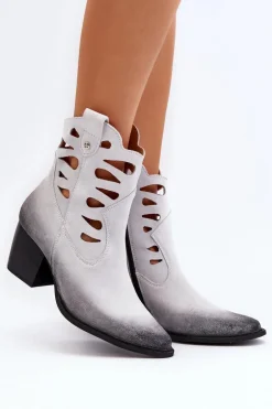 Skórzane Botki Z Wycięciami Maciejka 06412-11 Białe