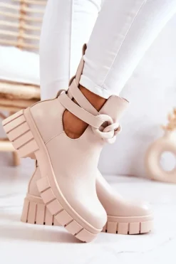 Skórzane Botki Z Wycięciem Beżowe Karen