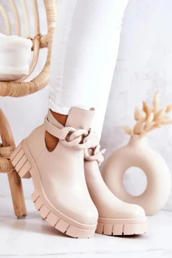 Skórzane Botki Z Wycięciem Beżowe Karen