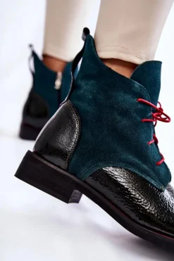 Skórzane Botki Zielono-Czarne Cheyenne