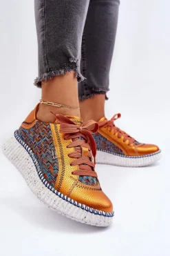 Skórzane Buty Sportowe Damskie Maciejka 06327-18 Pomarańczowe