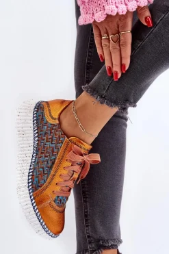 Skórzane Buty Sportowe Damskie Maciejka 06327-18 Pomarańczowe