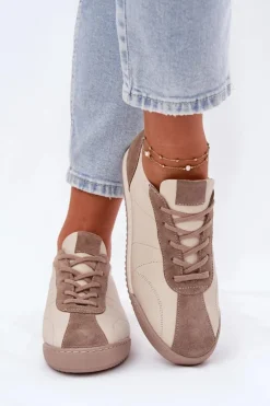 Skórzane Buty Sportowe Damskie Laura Messi 2935 Beżowe