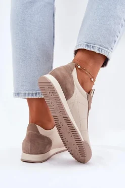 Skórzane Buty Sportowe Damskie Laura Messi 2935 Beżowe