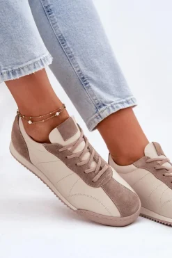 Skórzane Buty Sportowe Damskie Laura Messi 2935 Beżowe
