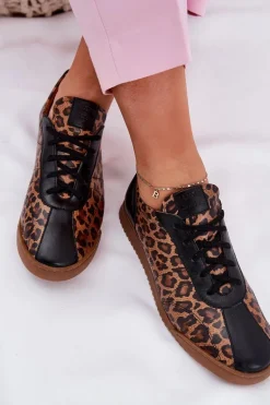 Skórzane Buty Sportowe Damskie W Panterkę Laura Messi 2935 Brązowe