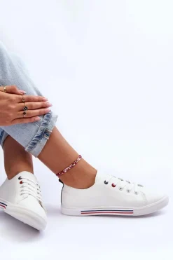 Skórzane Buty Sportowe Damskie Białe Mossaia