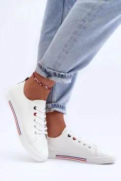 Skórzane Buty Sportowe Damskie Białe Mossaia