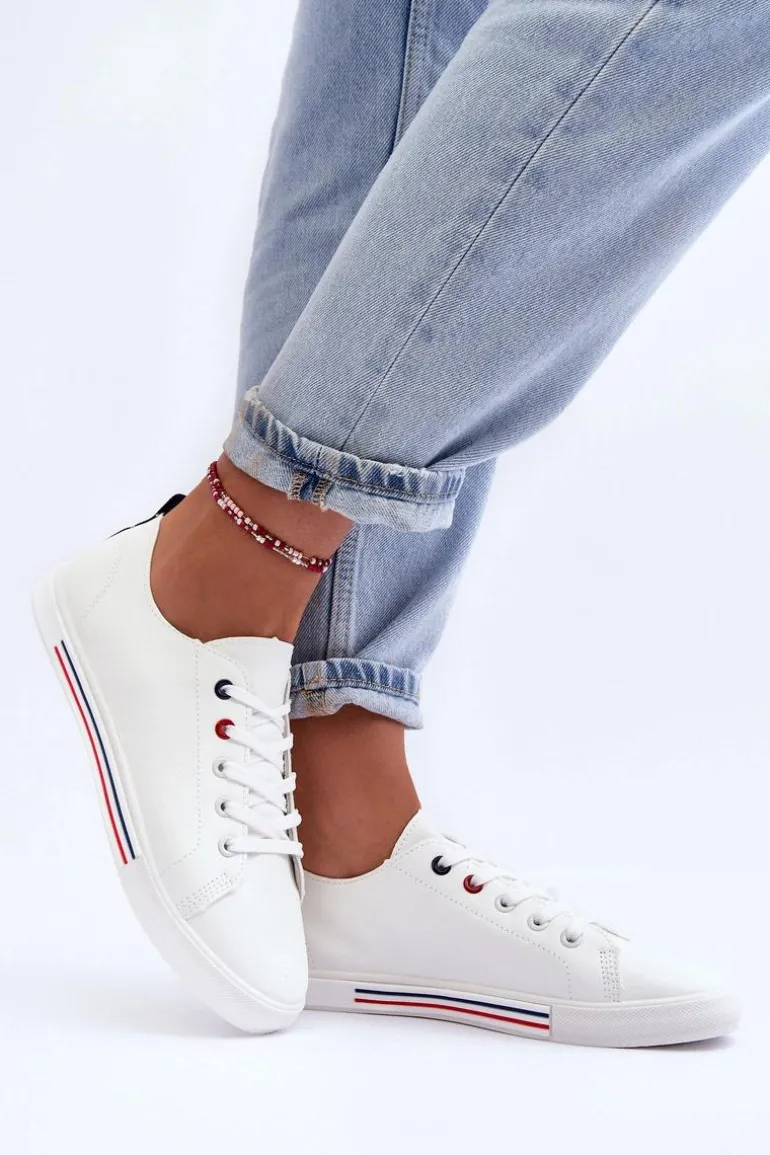 Skórzane Buty Sportowe Damskie Białe Mossaia