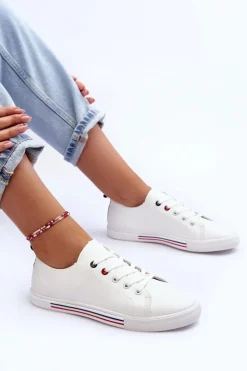 Skórzane Buty Sportowe Damskie Białe Mossaia