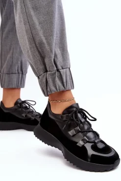 Skórzane Buty Sportowe Damskie M01/2 Zazoo Czarne