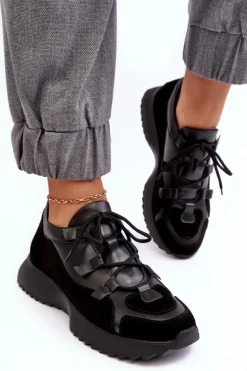 Skórzane Buty Sportowe Damskie M01/2 Zazoo Czarne