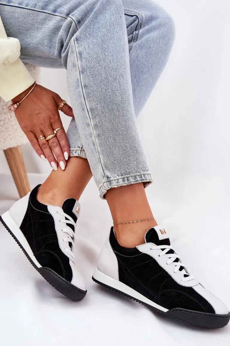 Skórzane Buty Sportowe Damskie Laura Messi 2935 Czarne