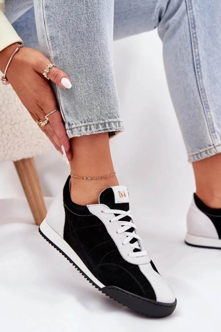 Skórzane Buty Sportowe Damskie Laura Messi 2935 Czarne