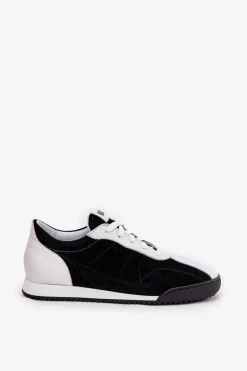 Skórzane Buty Sportowe Damskie Laura Messi 2935 Czarne