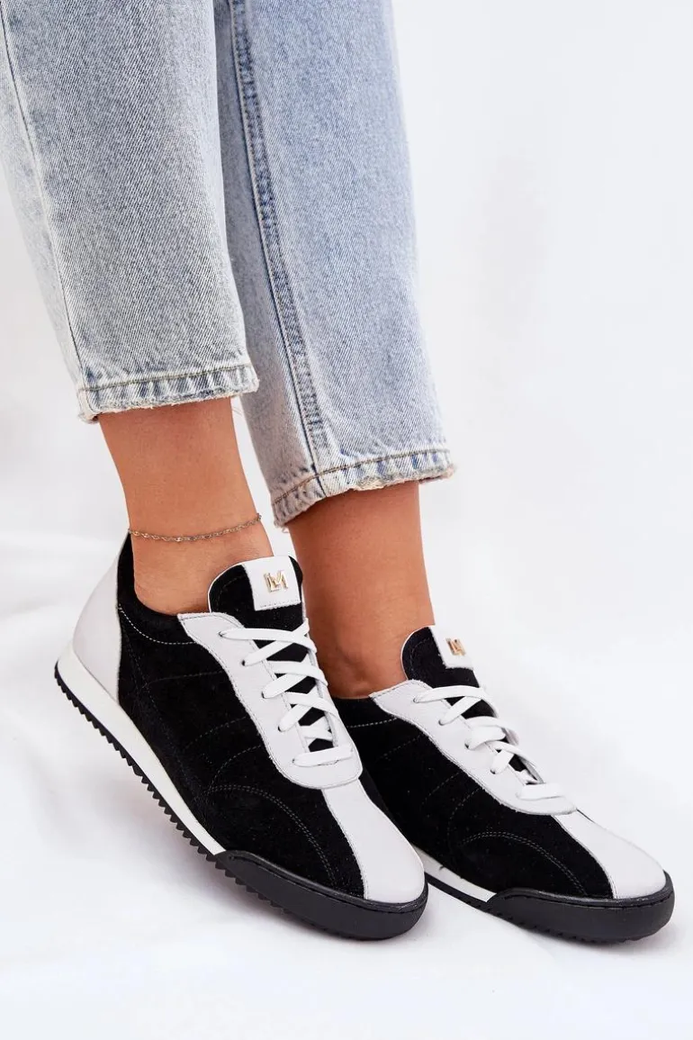 Skórzane Buty Sportowe Damskie Laura Messi 2935 Czarne