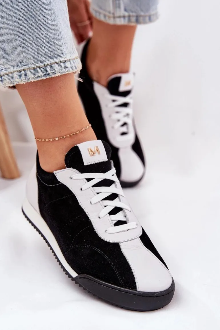 Skórzane Buty Sportowe Damskie Laura Messi 2935 Czarne