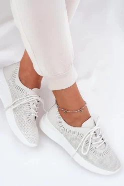 Skórzane Buty Sportowe Damskie Vinceza 41472 Białe