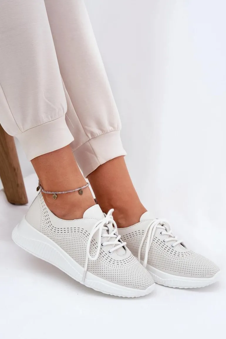 Skórzane Buty Sportowe Damskie Vinceza 41472 Białe