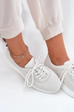 Skórzane Buty Sportowe Damskie Vinceza 41472 Białe