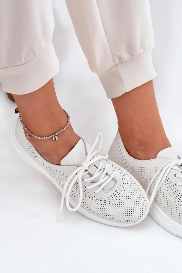 Skórzane Buty Sportowe Damskie Vinceza 41472 Białe