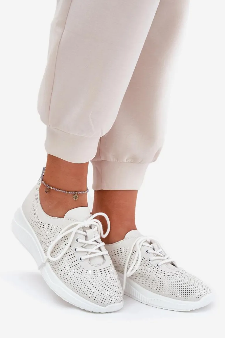 Skórzane Buty Sportowe Damskie Vinceza 41472 Białe