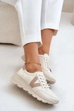 Skórzane Buty Sportowe Damskie Vinceza 7918 Beżowe