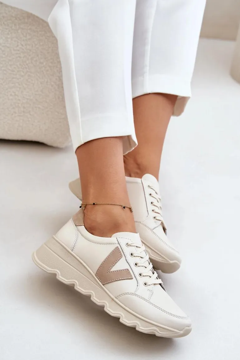 Skórzane Buty Sportowe Damskie Vinceza 7918 Beżowe
