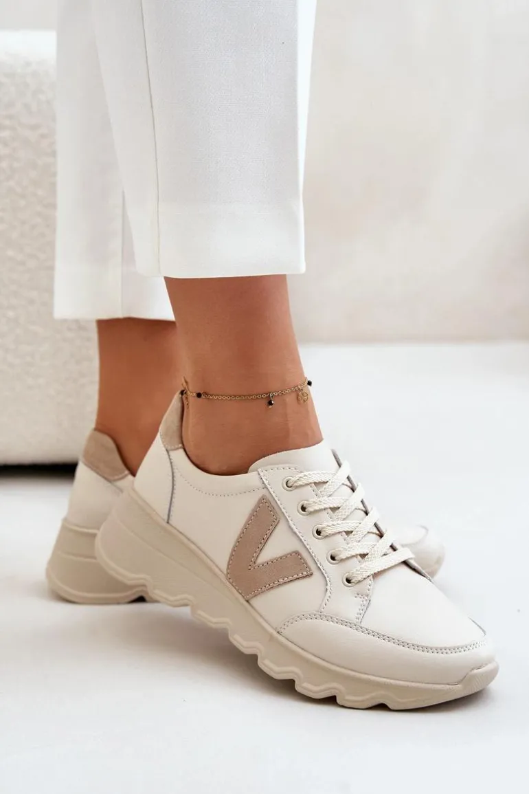 Skórzane Buty Sportowe Damskie Vinceza 7918 Beżowe