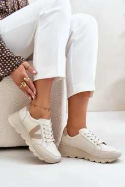Skórzane Buty Sportowe Damskie Vinceza 7918 Beżowe