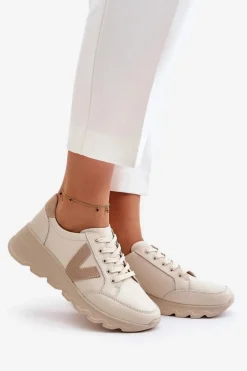 Skórzane Buty Sportowe Damskie Vinceza 7918 Beżowe