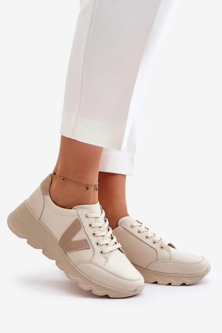 Skórzane Buty Sportowe Damskie Vinceza 7918 Beżowe