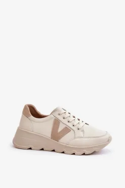 Skórzane Buty Sportowe Damskie Vinceza 7918 Beżowe