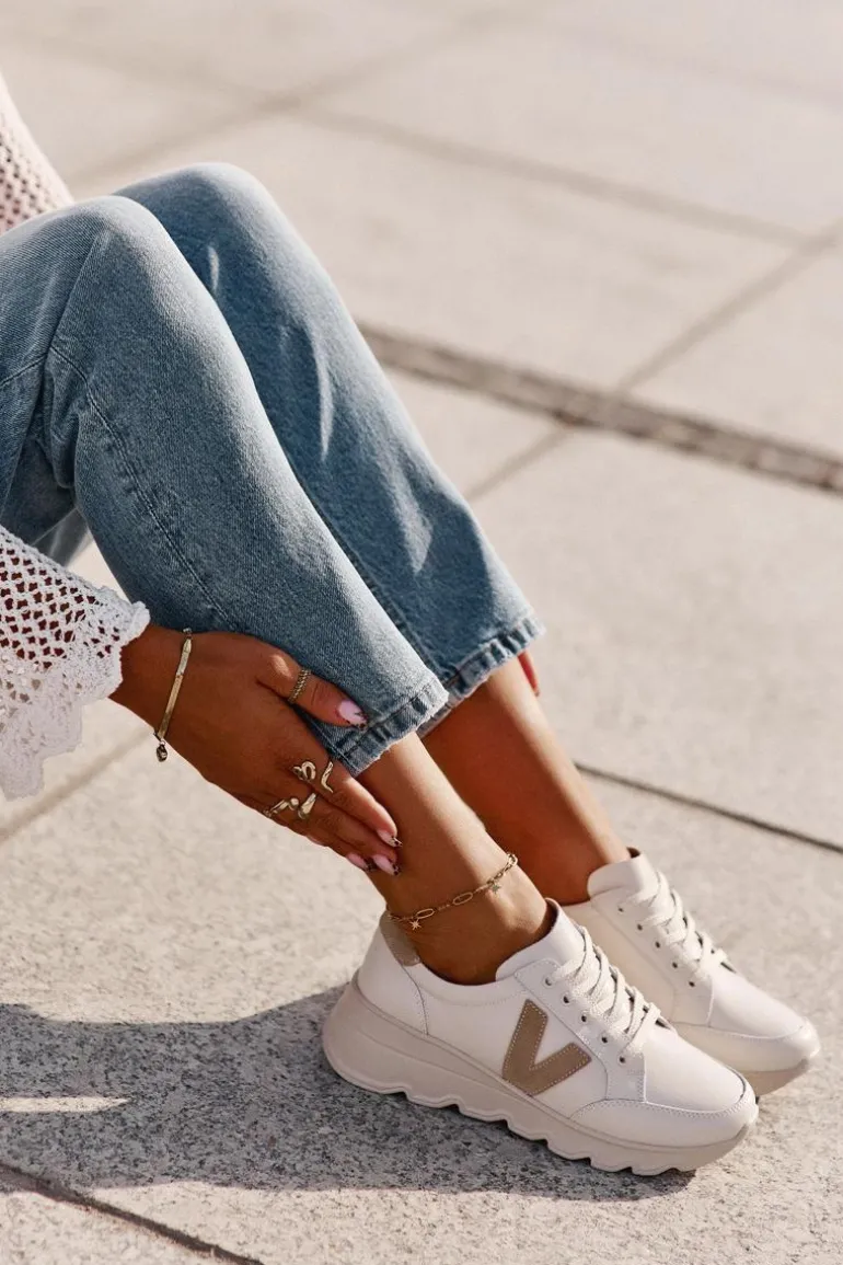 Skórzane Buty Sportowe Damskie Vinceza 7918 Beżowe